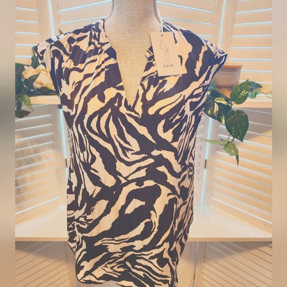 JOIE NEW ANIMAL PRINT BROWN & CREAM BLOUSE SIZE SMALL